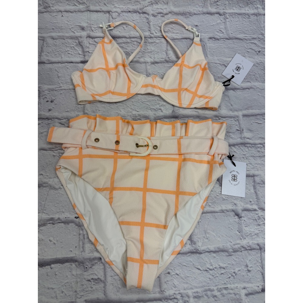 Revel Rey Inez Top Winona Bottom Ettero Geo Crepe Bikini Set Sz M NET's‎ Beach